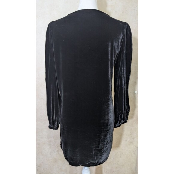 Zara Woman Tunic Dress Womens S Black Velvet Embroidered V Neck Boho Mini - Picture 3 of 10